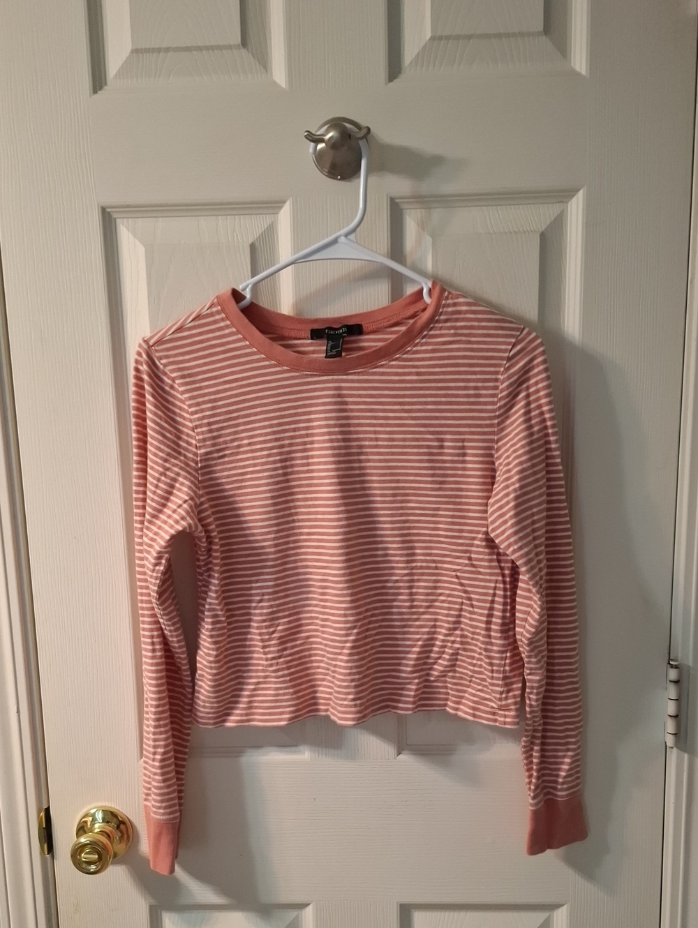 Forever 21 Pink & White Striped Long-Sleeve Tee